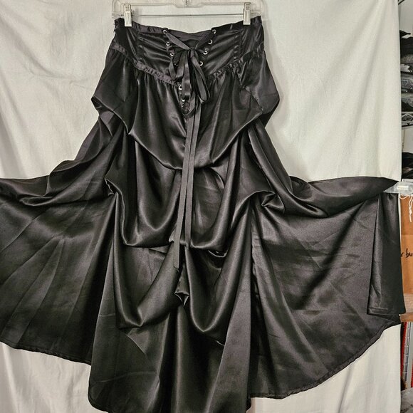 NWT Black Silk Equestrian Victorian Corset Bustle Skirt SMALL - Picture 5 of 16